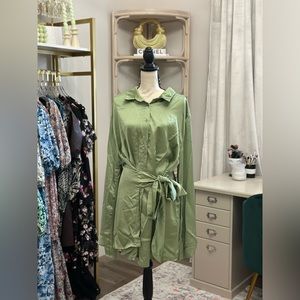 Boohoo dress satin green